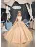 Gold Lace Cappuccino Tulle Peplum Flower Girl Dress